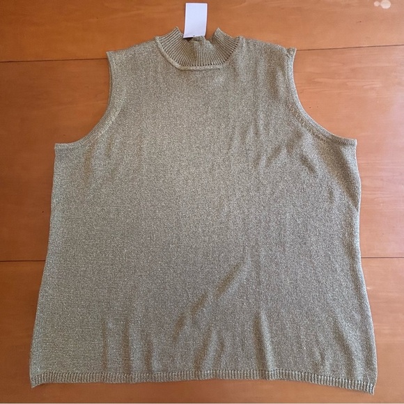 Jessica London 26/28 NWT shimmery, gold sleeveless mock turtleneck knit top - Picture 1 of 11